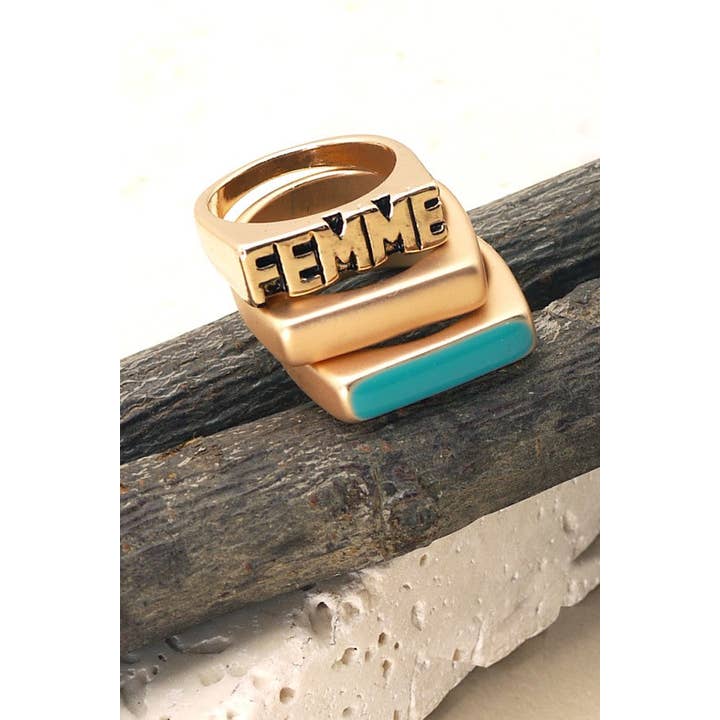 GOLD FEMME TURQ MATTE TRIO SET RINGS | 31R21050 for wholesale on Faire3