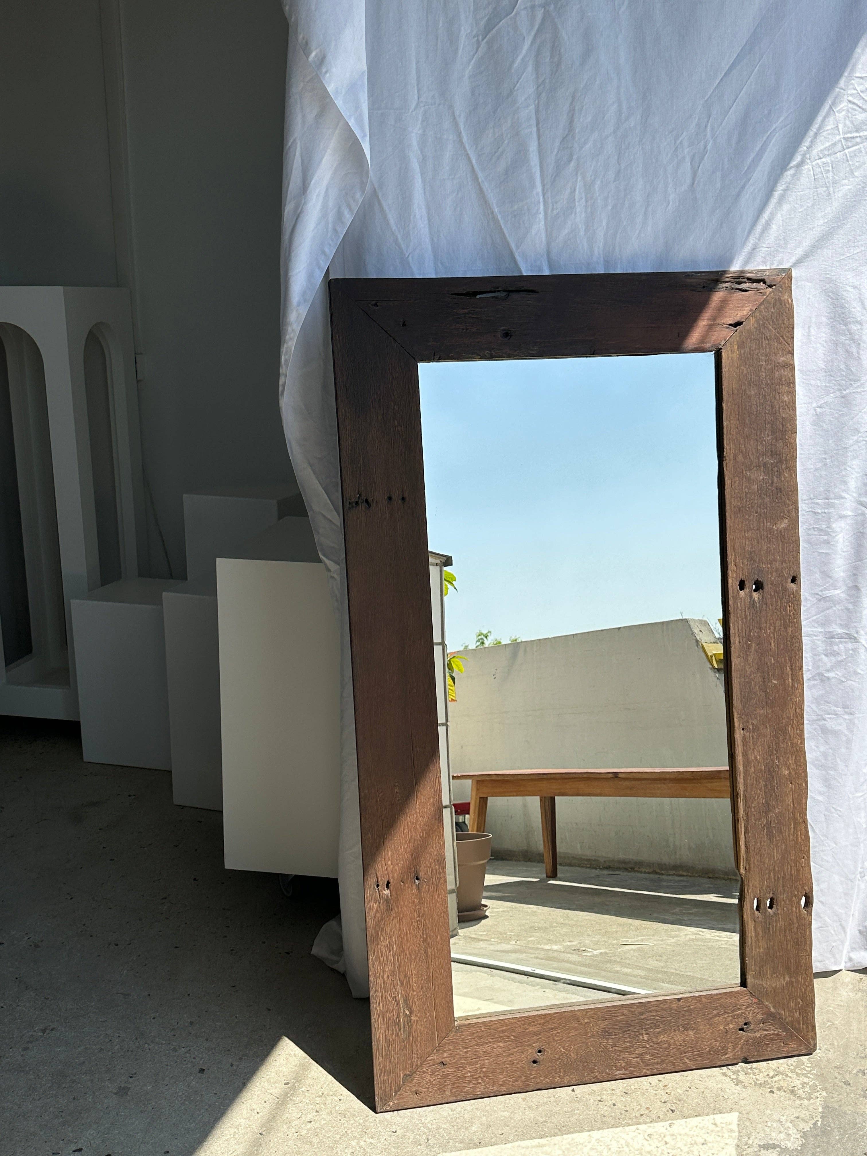 Office Objets - Wholesale Wall Mirror - Mirror with exotic brutalist old iron wood frame H:139cm23