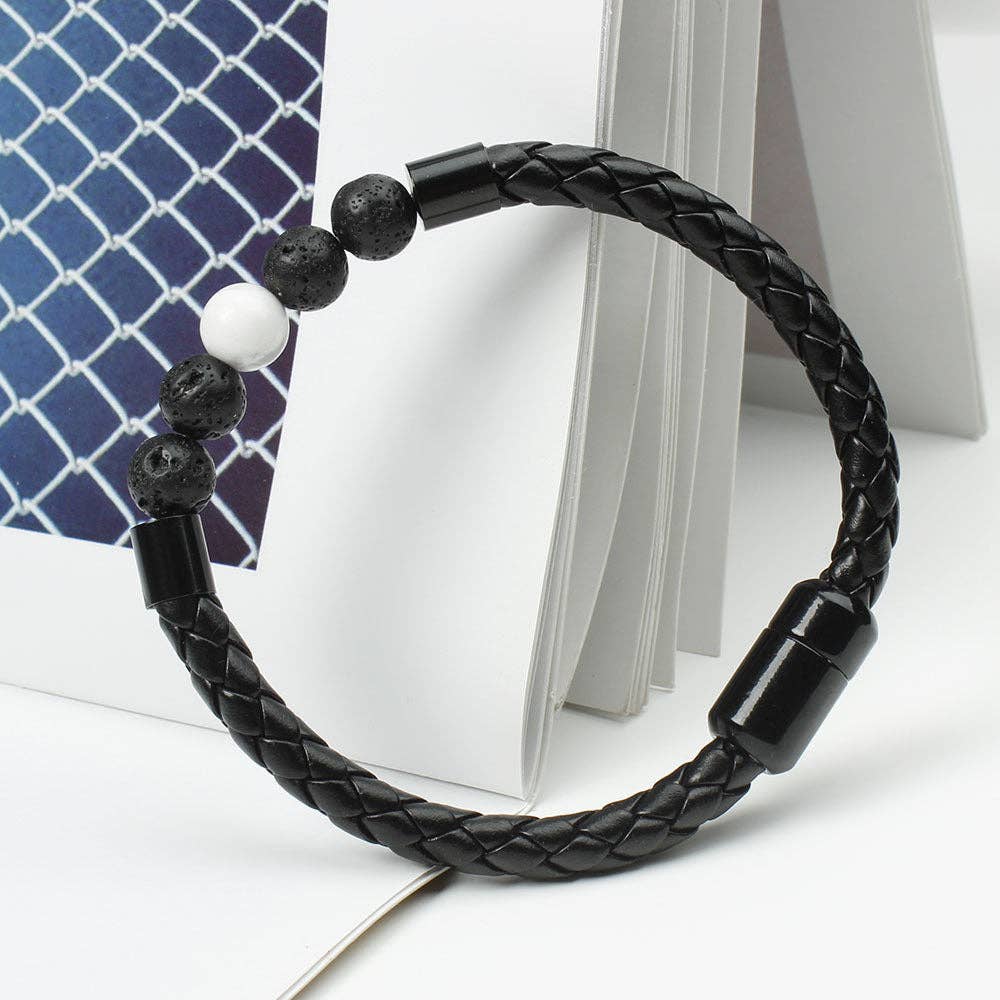 Perimade & Co. LLC - Wholesale Beaded Bracelet - Natural Crystal Stone Bead Leather Bracelet in PU Leather5