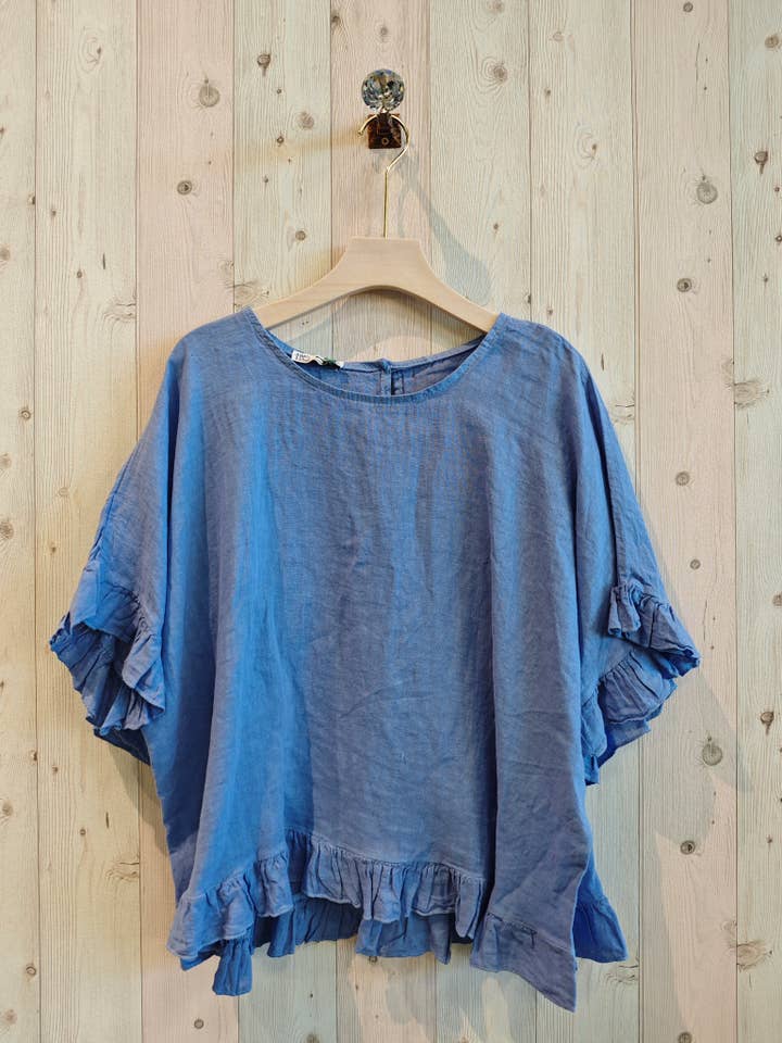 Linen & More - Wholesale Blouse - Women's - REF 10740 100% LINEN RUFFLE BLOUSE