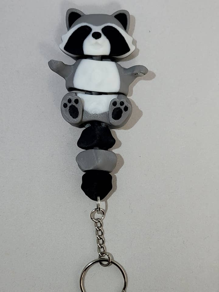 3D Printed Cute Raccoon Articulated and Flexible Keychain for wholesale by Happy Sea