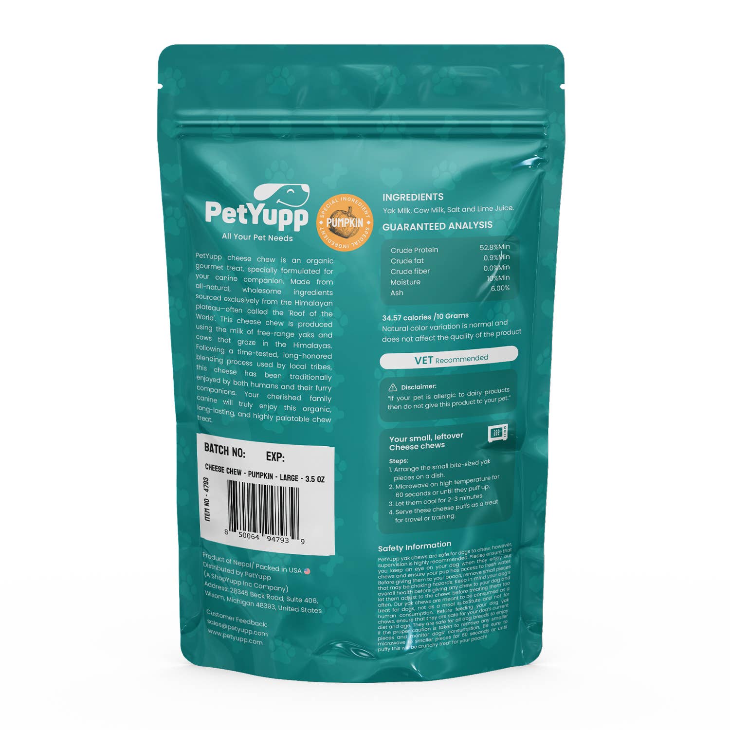 PetYupp - Wholesale Pet Treats - Dog - Himalayan Gourmet Cheese Chew Pumpkin  - Pack of 1  - 3.5 0z1