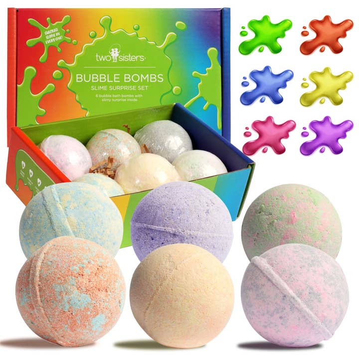 Coffret cadeau de bombes de bain Squishy Slime pour enfants avec jouets à l'intérieur — Paquet de 6 pour la vente par Two Sisters Spa