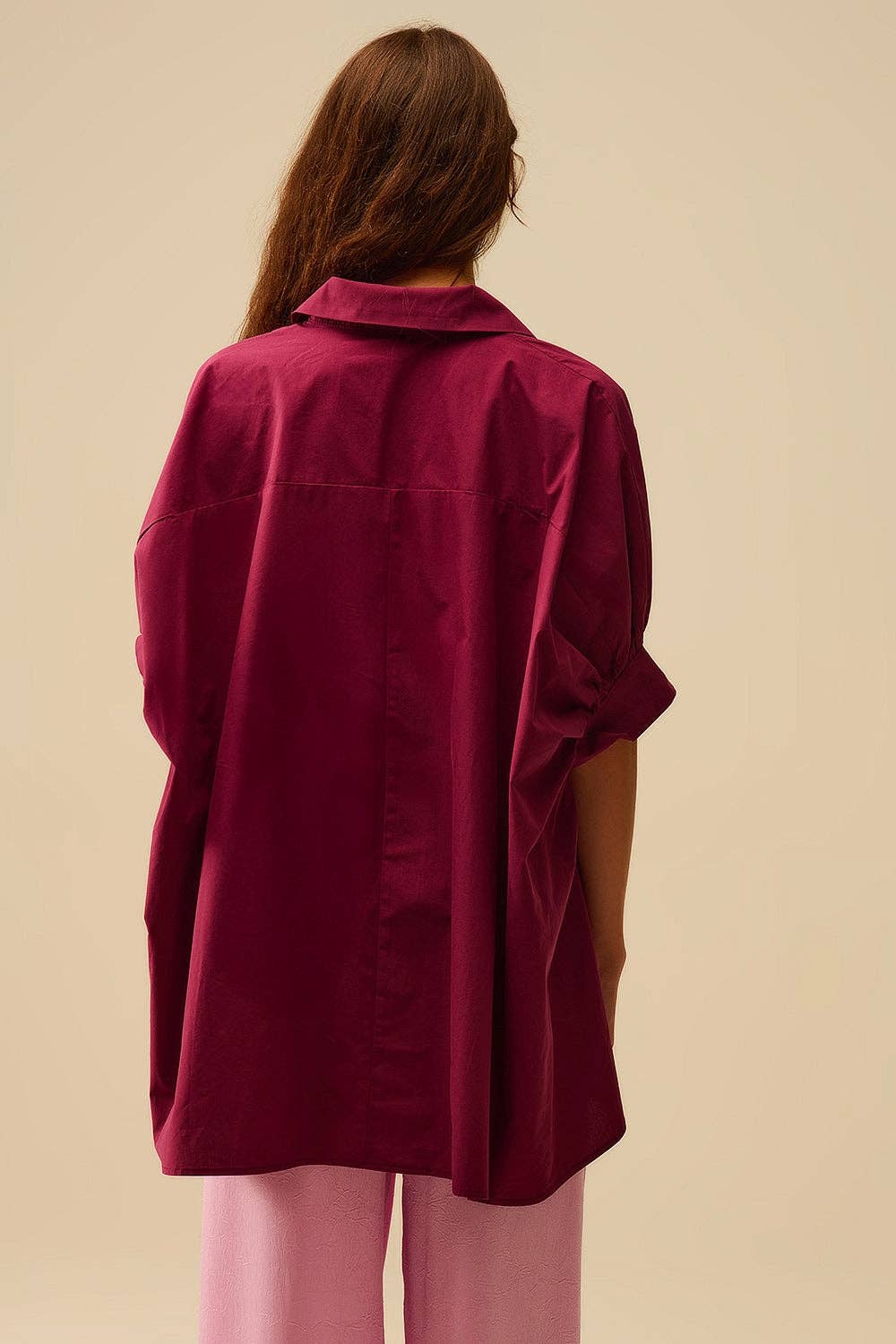 RED Burgundy Oversized Blouse with Short Sleeve for wholesale on Faire2