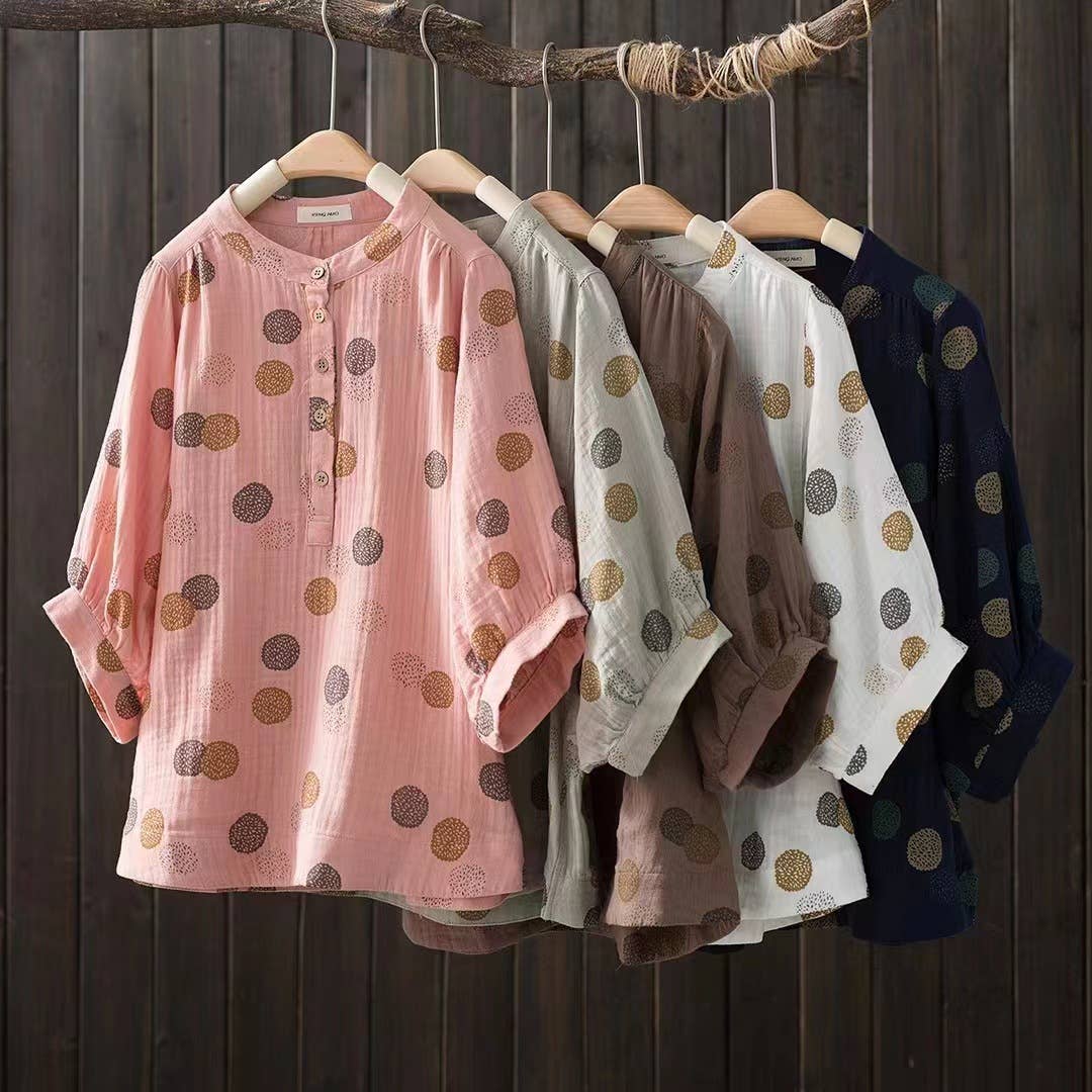 Whisper Mint - Wholesale Blouse - Women's - Double-Layer Cotton Gauze Shirt Blouse Loose-Fit Blouse12