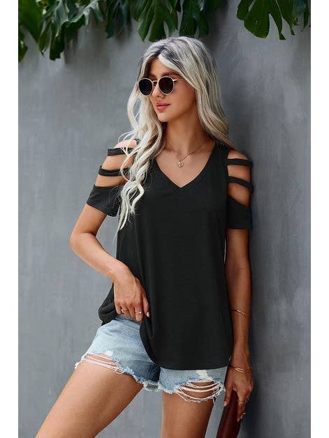 Supreme Fashion - Wholesale Blouse - Women's - Short Sleeve Cutout Cold Shoulder Top3