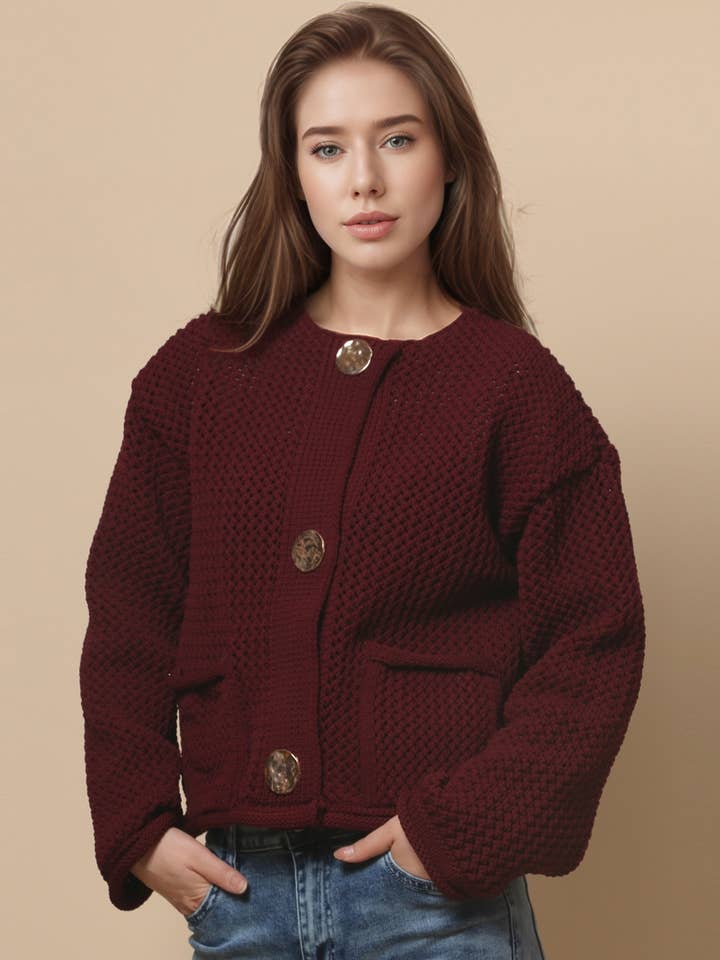 Ladies Chic Golden Botton V-Neck Cardigan SKT4635 for wholesale by Sweetkama