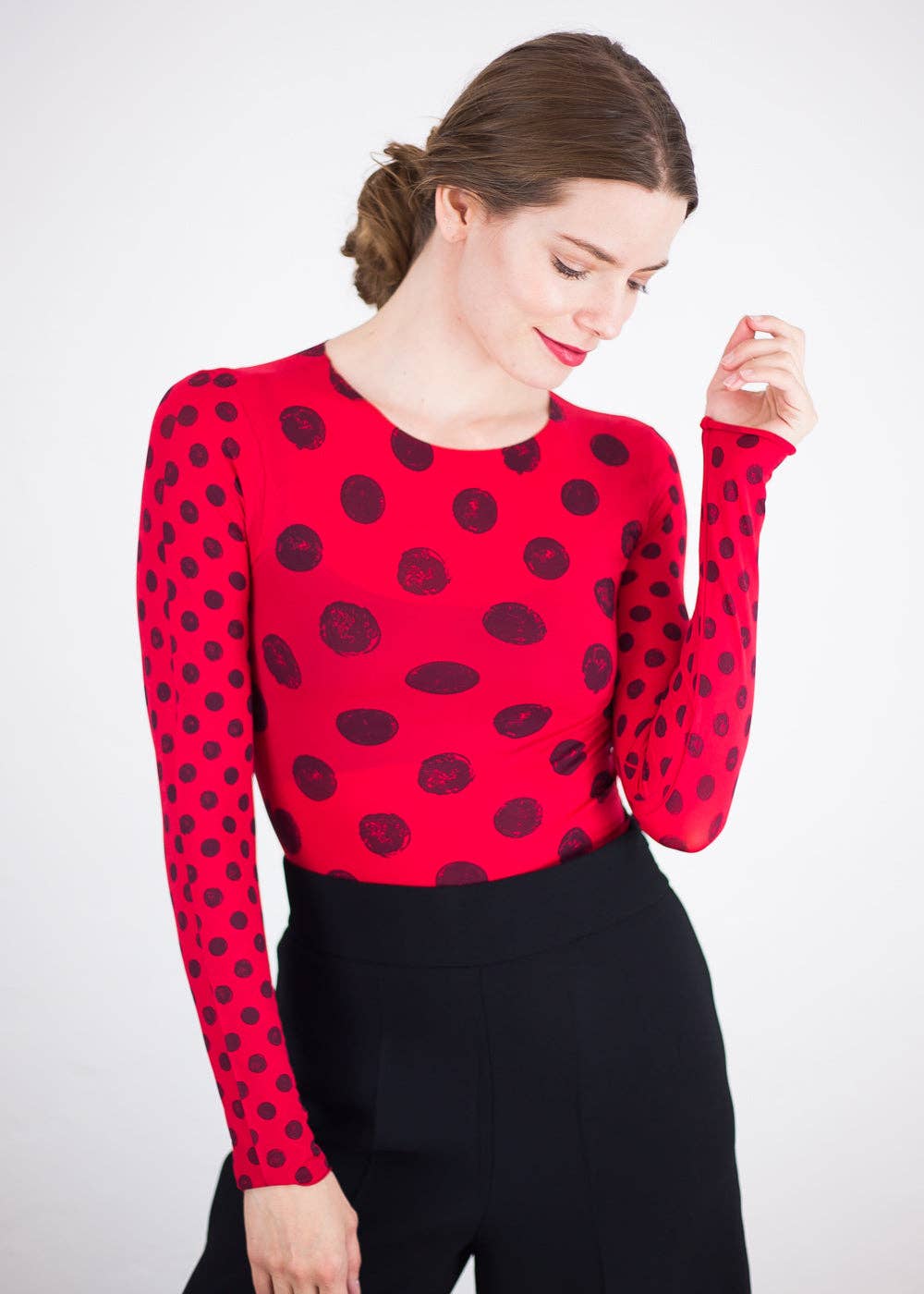 AMB Designs - Wholesale Knit Top - Women's - Grunge Polka Dot Raw Edge Second Skin Top8