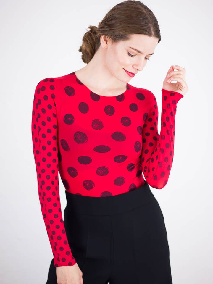 AMB Designs - Wholesale Knit Top - Women's - Grunge Polka Dot Raw Edge Second Skin Top8