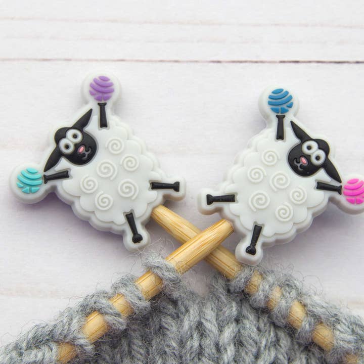 Cheerful Grey Sheep | Stitch Stoppers for wholesale by Fox & Pine Stitches