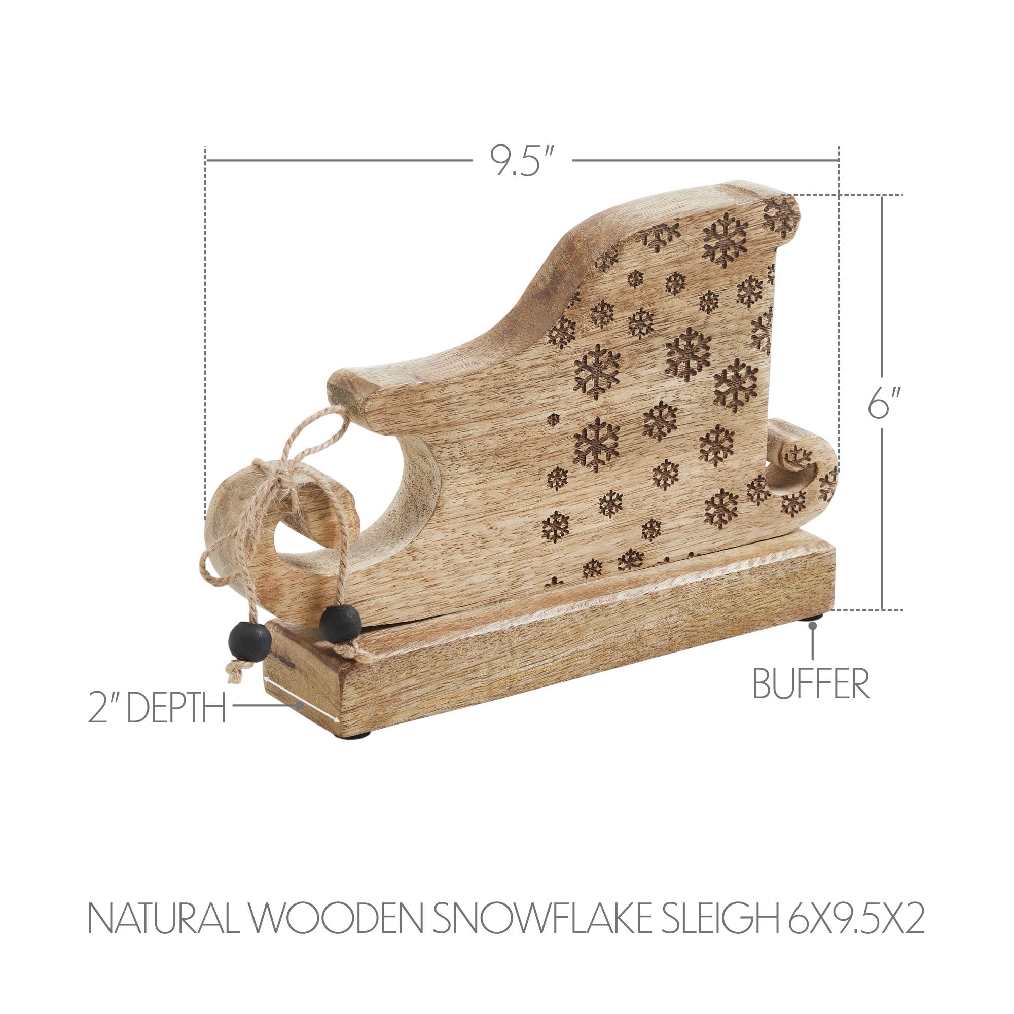 VHC Brands - Wholesale Decorative Tabletop Object - Natural Wooden Snowflake Sleigh 6x9.5x23