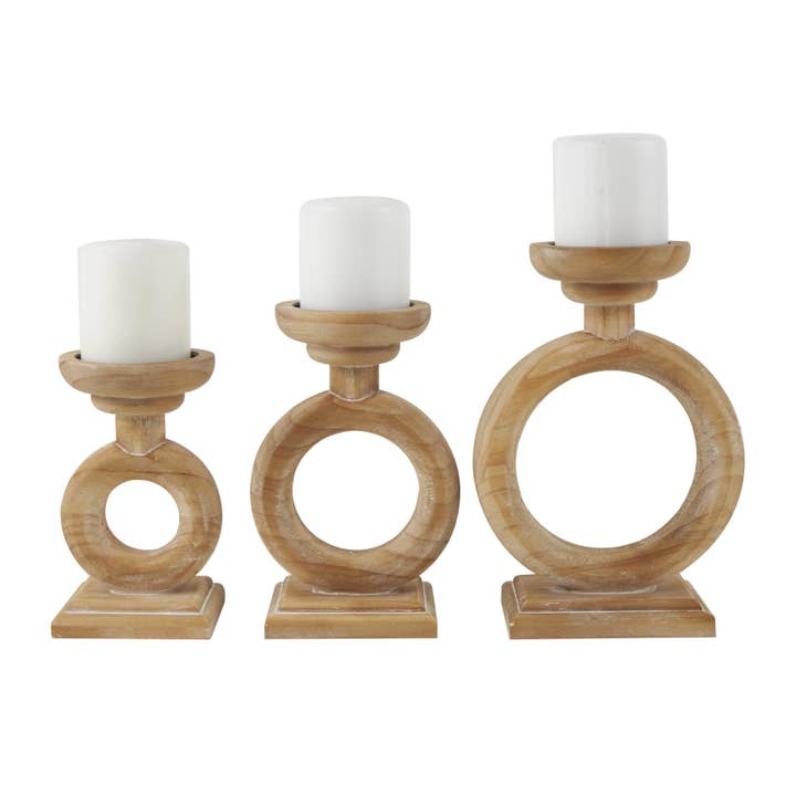 Natural Brown Wood Candle Holder Set for wholesale by Deco Marché