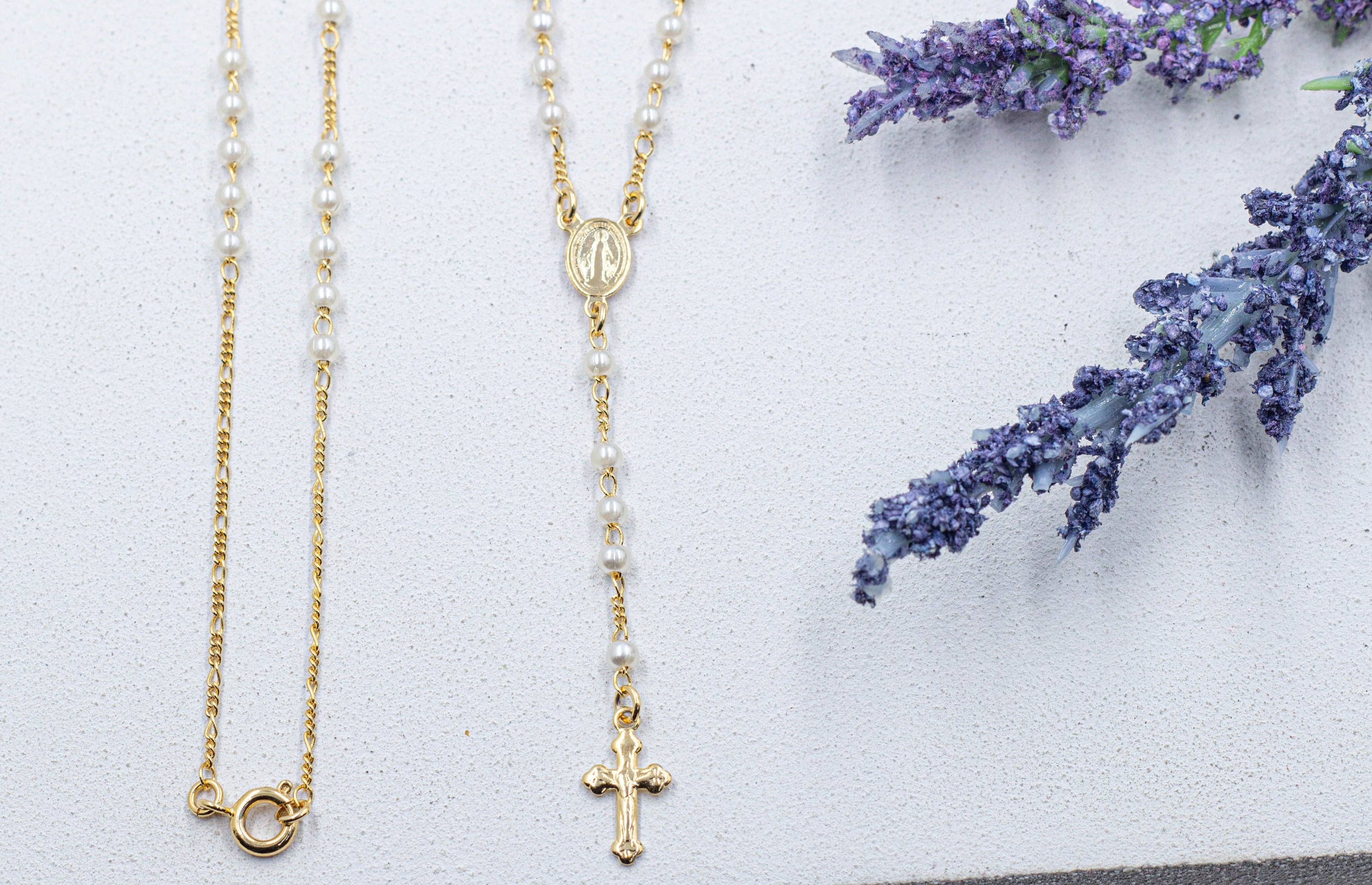 Cherie by Cherie - Wholesale Prayer Beads Necklace - Dainty Catholic Pearl Rosary1