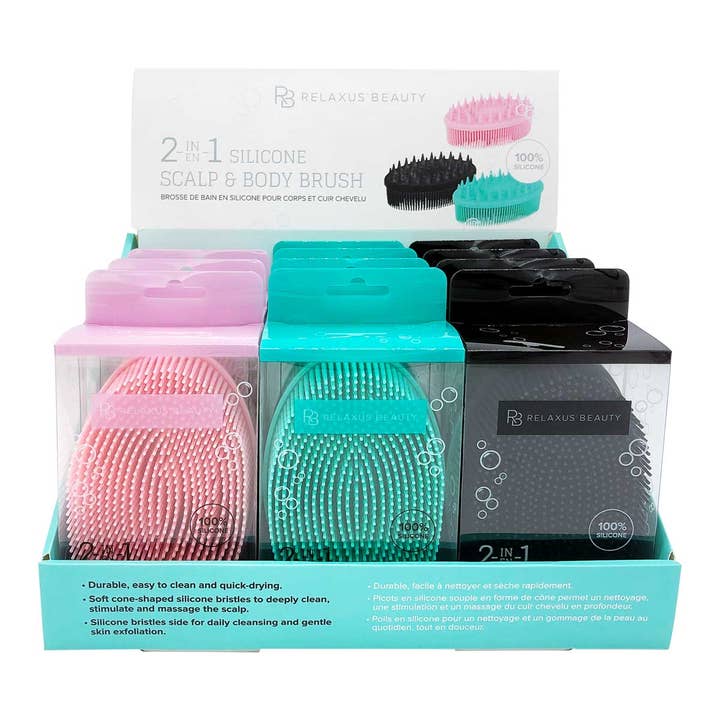 2-In-1 Silicone Scalp & Body Brush Displayer Of 12 for wholesale by Relaxus Products