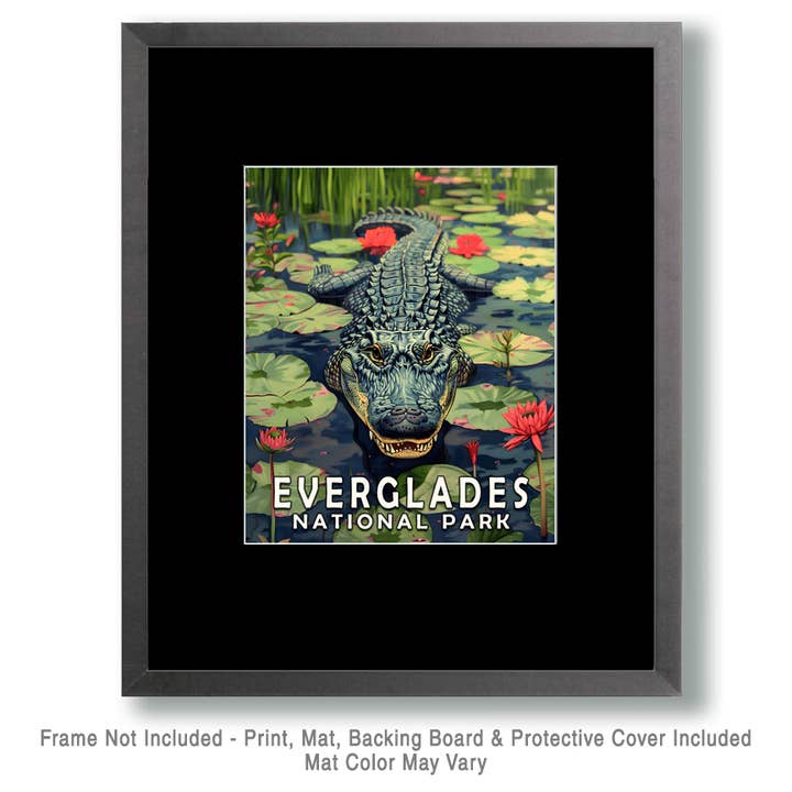 Mowbi - Vente Affiche d'art - Impressions murales Alligator in Lily Pad Bayou - Décoration d'intérieur souvenir des Everglades — Œuvre d'art de 8 x 10 pouces — 11 pouces x 14 pouces mats1