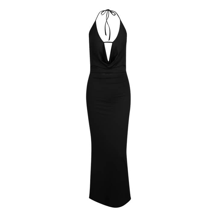 Svart Sexydress Sexy Deep V Halter Svart Klänning Ihålig Rygglös för wholesale på Faire
