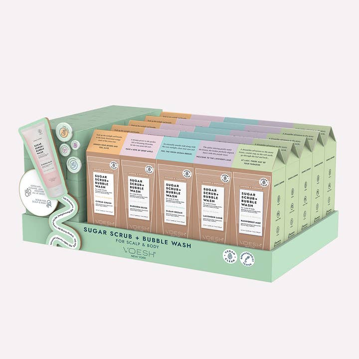 Sugar Scrub + Bubble Wash Display Kit for wholesale by VOESH New York