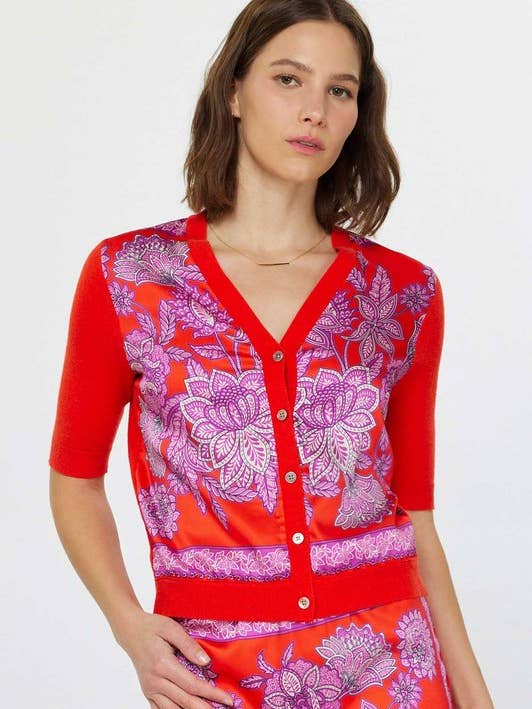 Paisley Floral Printed V-neck Cardigan for wholesale by Current Air