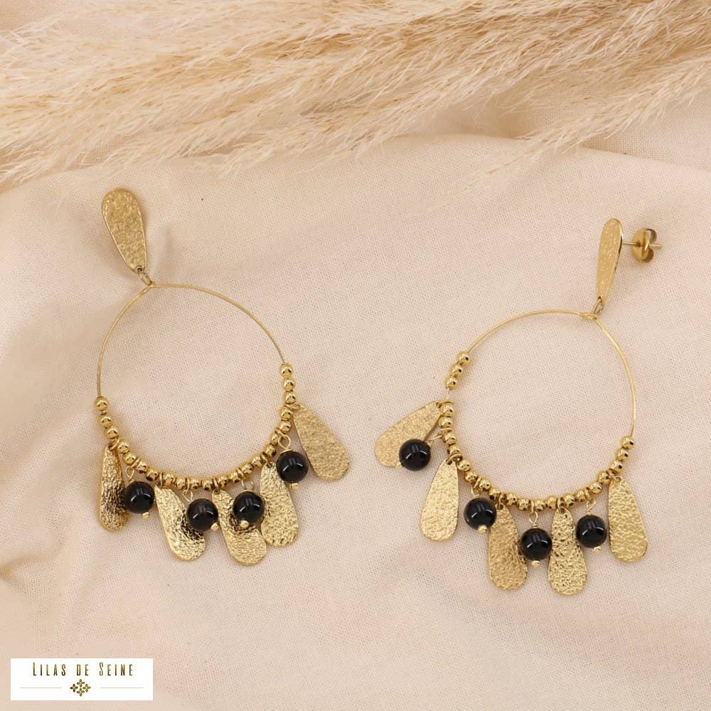 Lilas de Seine – Engroshandel Hoops – Hammerede creoler i rustfrit stål med perlevedhæng 03250581