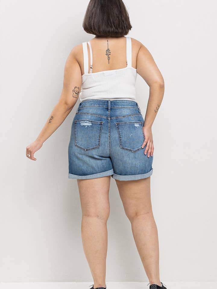 Sneak Peek - Wholesale Shorts - Women's - MID RISE PLUS TOMBOY DENIM SHORTS & CUFF HEM SP-S7389M-PL