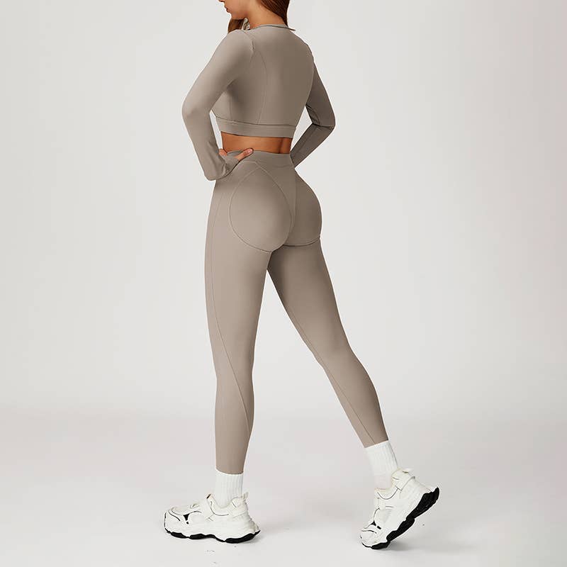WONDERXFANS - Wholesale Activewear Set - Women's - Round-neck long-sleeve fitted top+HIGH WAIST LEGGINGS 2-PIEC1