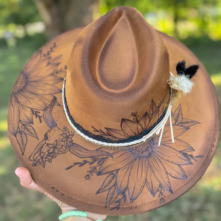 River Valley Co. - Wholesale Fedora – Women’s - Burned Wide Brim Fedora Longhorn Skull Bullet Western2