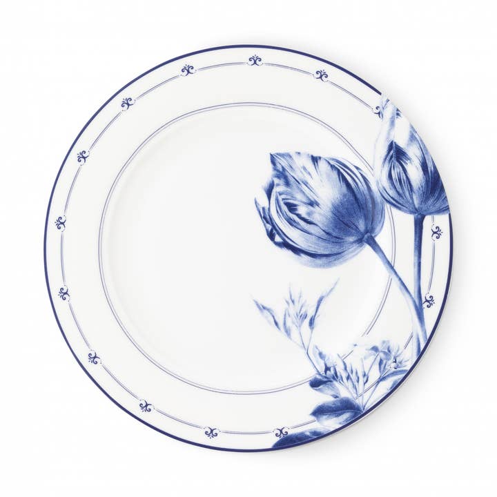 Tulip dinner plate with border decoration for wholesale by Heinen Delfts Blauw