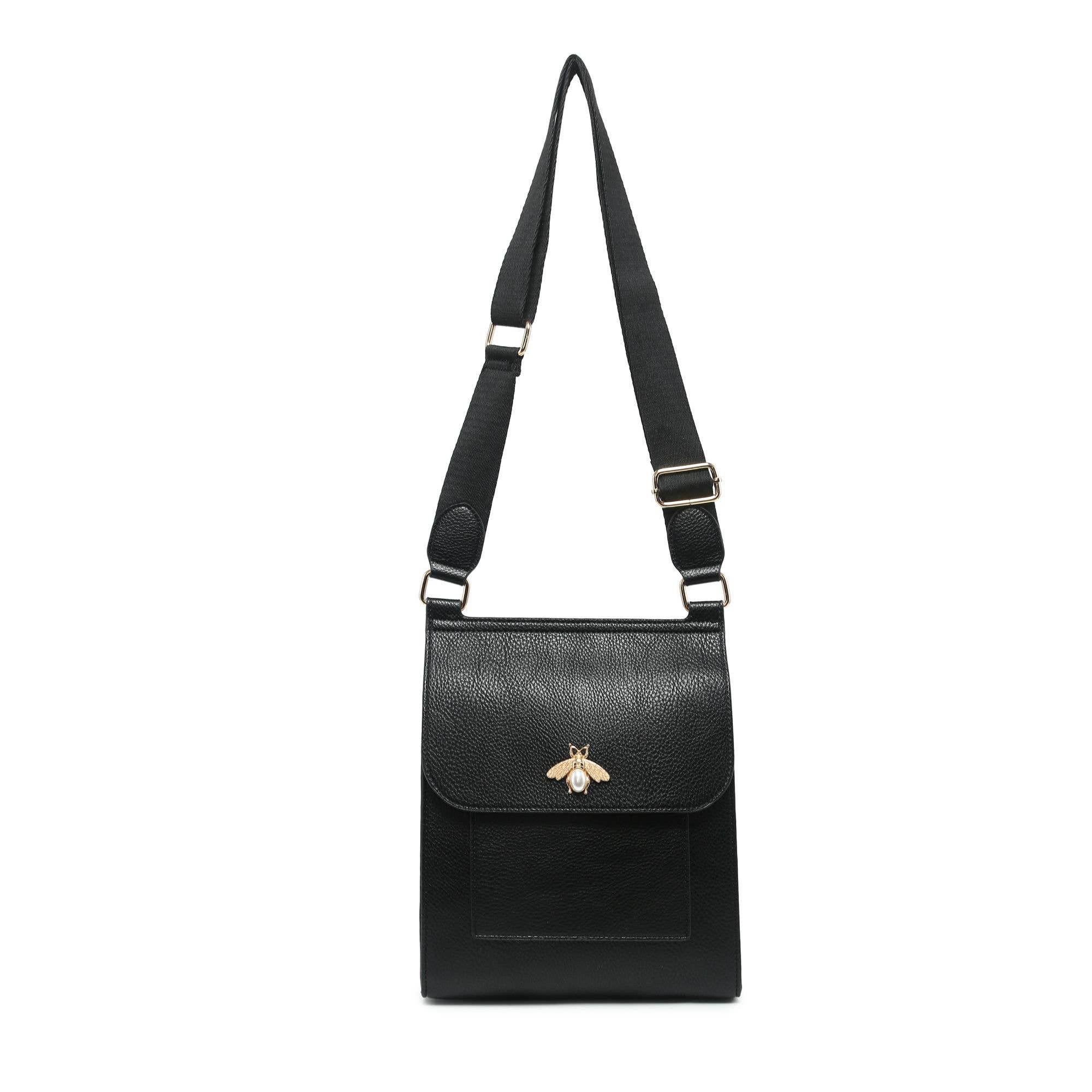 Papaya Fashion Ltd - Venta al por mayor Bandolera - Mujer - B23025-Bolso bandolera metálico con insignia de abeja perlado en la solapa0