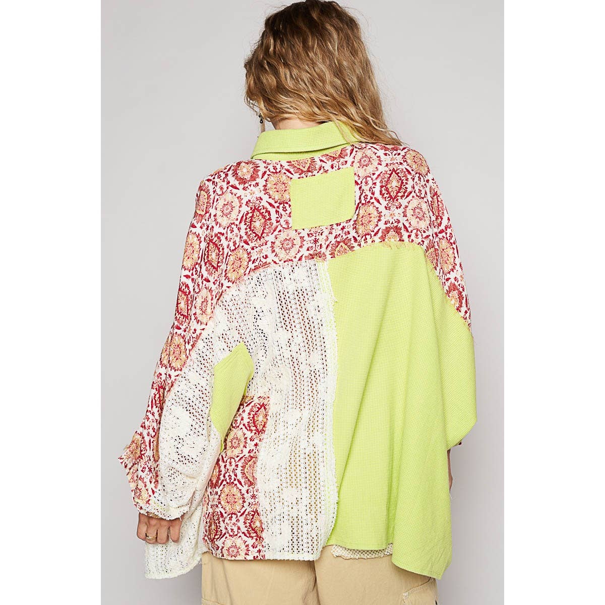 Pol Clothing - Wholesale Knit Top - Women's - Oversize long sleeve crochet lace contrast top SALE3