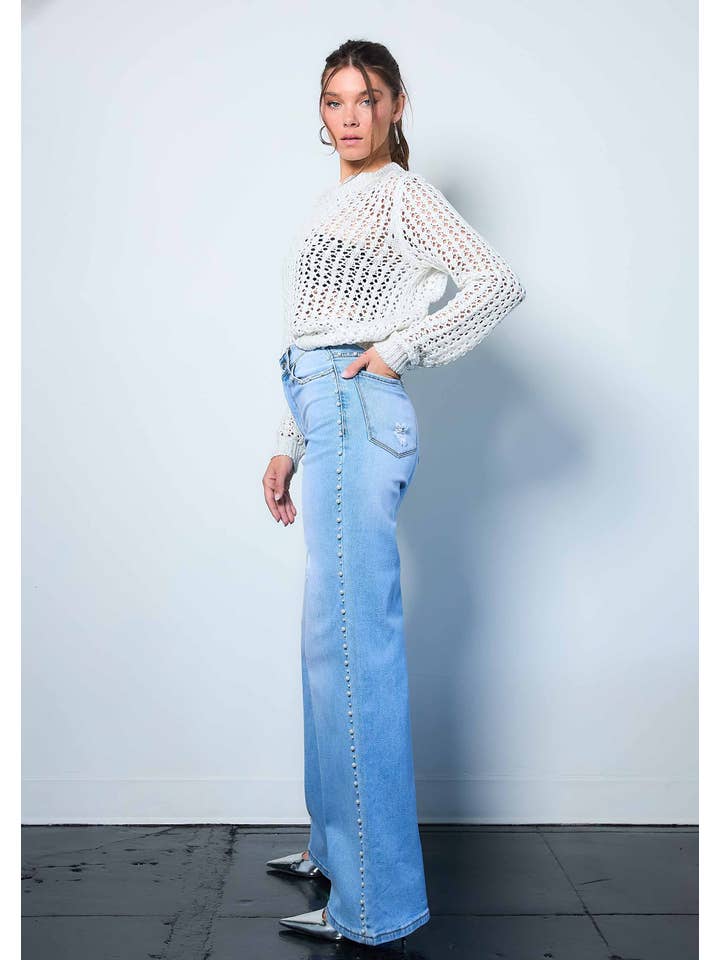 Light Stone Pearl High-Rise Wide Leg Jeans for wholesale on Faire4