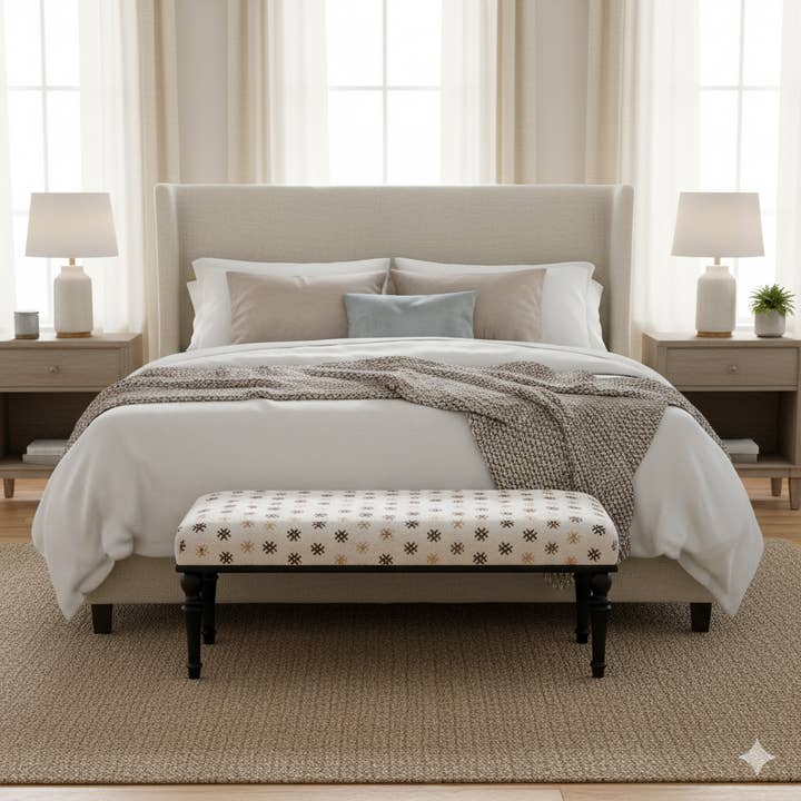 Poufs en bois faits main tapissés de kilim vintage neutre pour la vente par Rugtolia