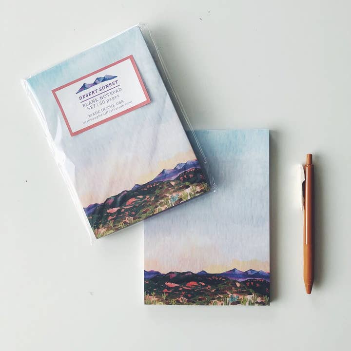 Desert Sunset Landscape Notepad for wholesale by Erin Vaughan Illustration