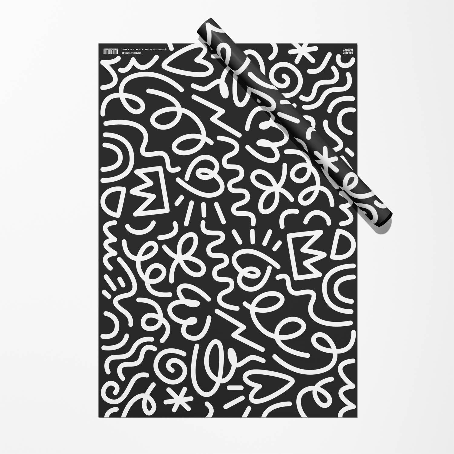 Graphic Factory - Wholesale Flat Wrap - Party Doodle Gift Wrap Sheet | Wrapping Paper | Black1