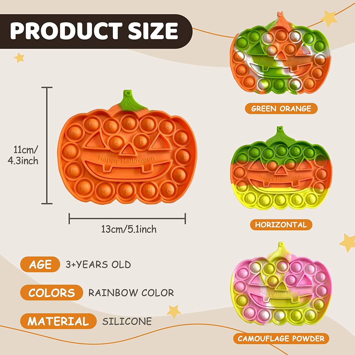 JSBlueRidge Toys - Vente Fidget/jouet anti-stress – enfant - Jouet Sensoriel Pop It Citrouille pour Enfants - Assorti3