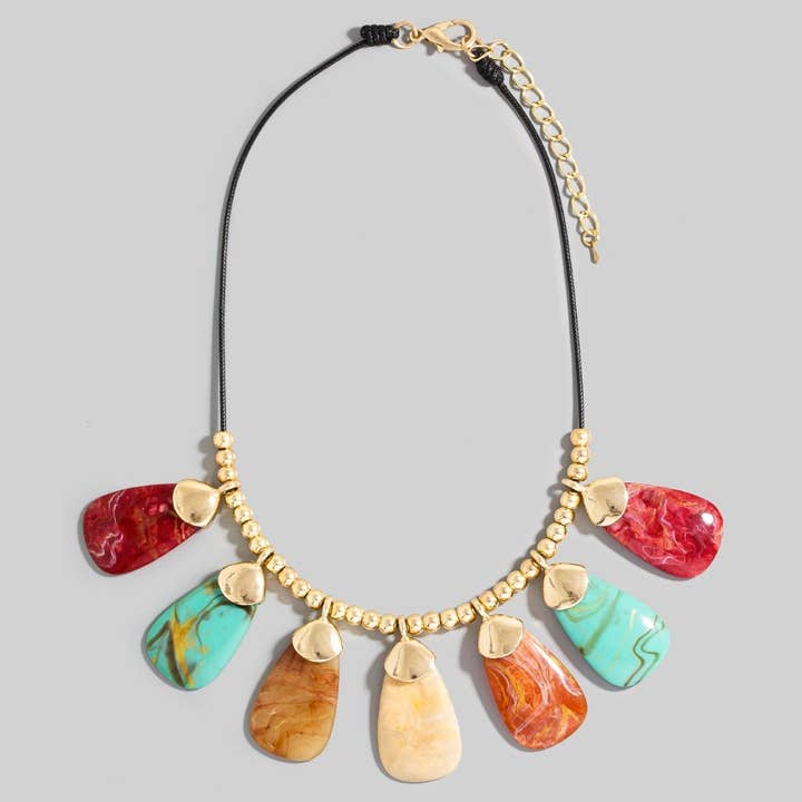 The Looks by Fame Accessories – wholesale Pendant/charm necklace – Resin Stone Dangle Statement Necklace6