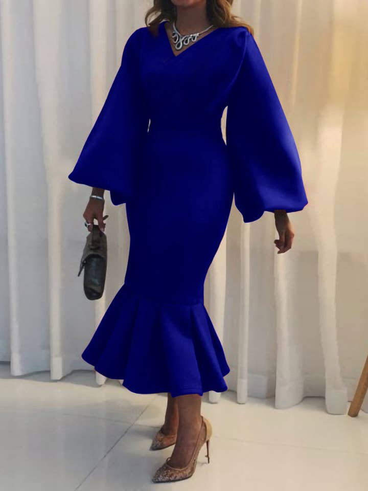 Aria Romance - Wholesale Dress - Women's - V-Neck Long Sleeve Fishtail Maxi Dress12