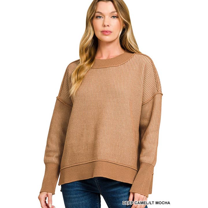 Style Up – wholesale Sweatshirt – Women's – EXPOSED SEAM TWO TONE SWEATER HI LOW SIDE SLITS9