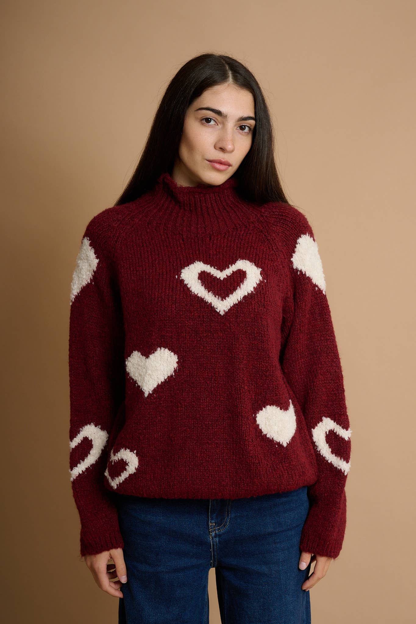 AMELÉ - Wholesale Knit Sweater - Women's - Chunky knit heart sweater3