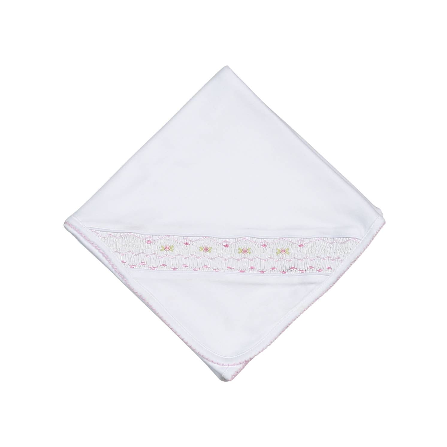 Baby Loren - Vente Couverture de naissance – bébé - WPS-816 Sally blanc/rose Couverture de réception en Pima avec smocks faits main