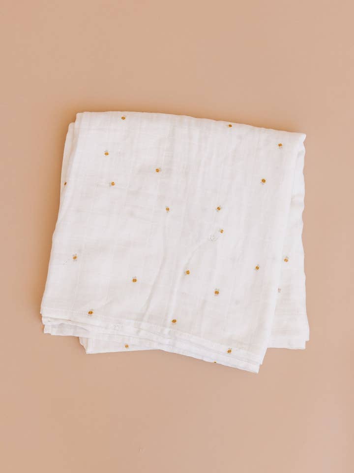 Yellow Swaddle Bee Baby Organic Muslin Blanket Gift Honey Bear for wholesale on Faire