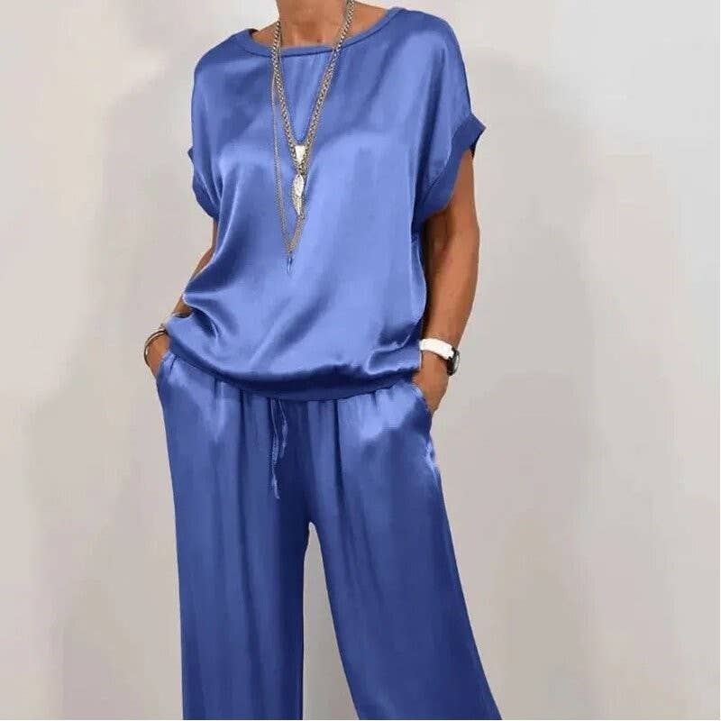 Sheer Trend - Wholesale Top & Pant Set (NOT Loungewear) - Women's - Casual Pure Color Loose Tee Wide Leg Pants Set7