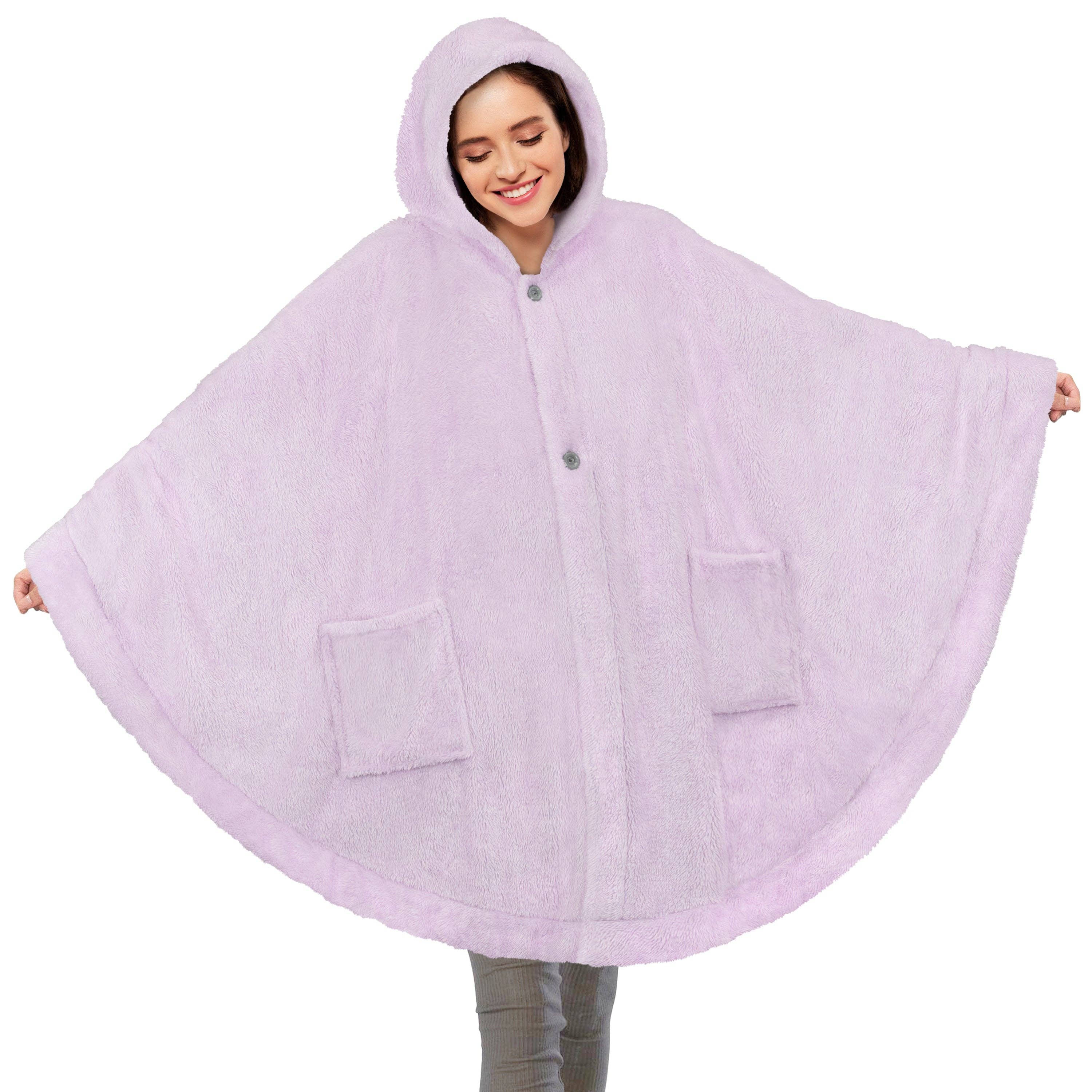 Pavilia - Wholesale Poncho - Women's - Angel Wrap Hoodie Sherpa Fluffy Poncho Blanket4