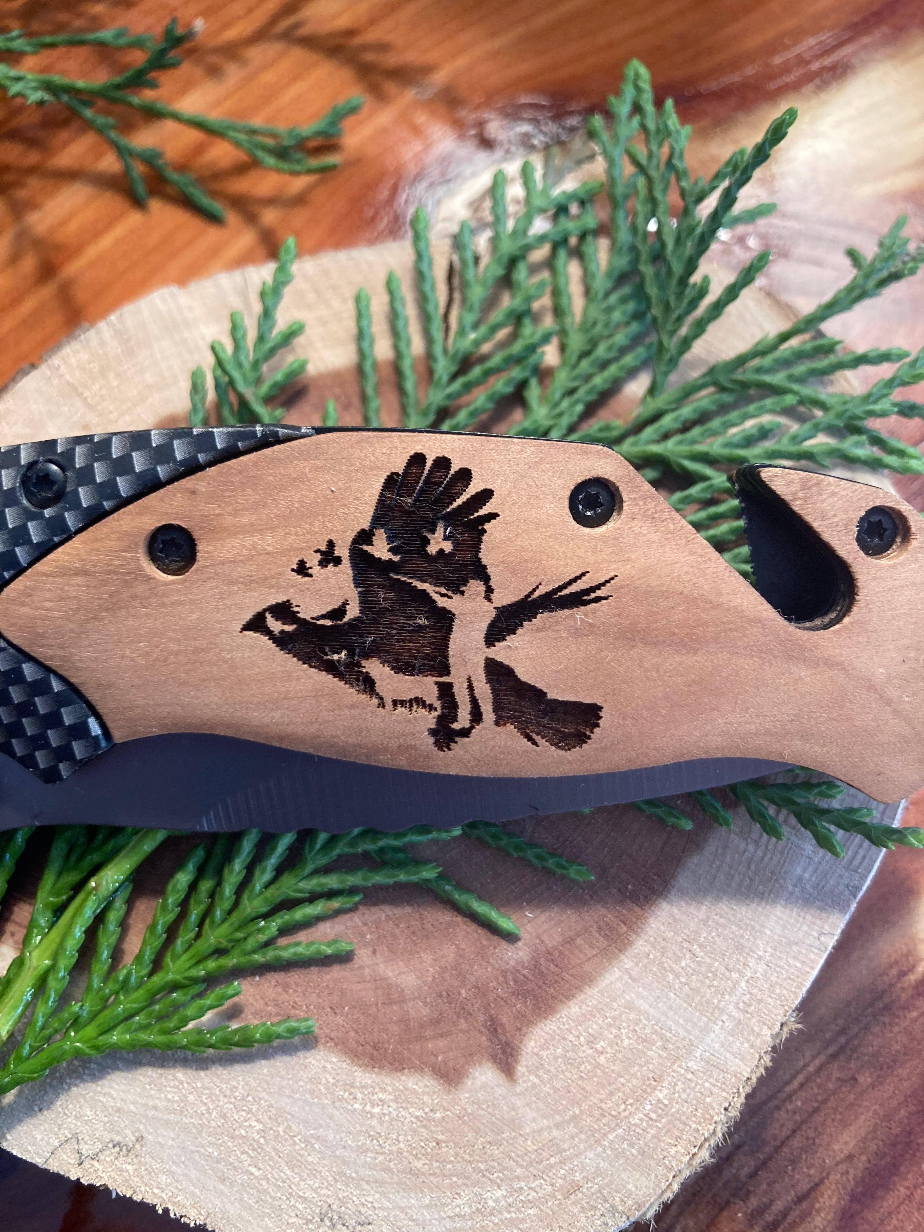 Quail Tail Laser Art - Wholesale Pocket Knife/Holder - Grouse Hunting Knife1