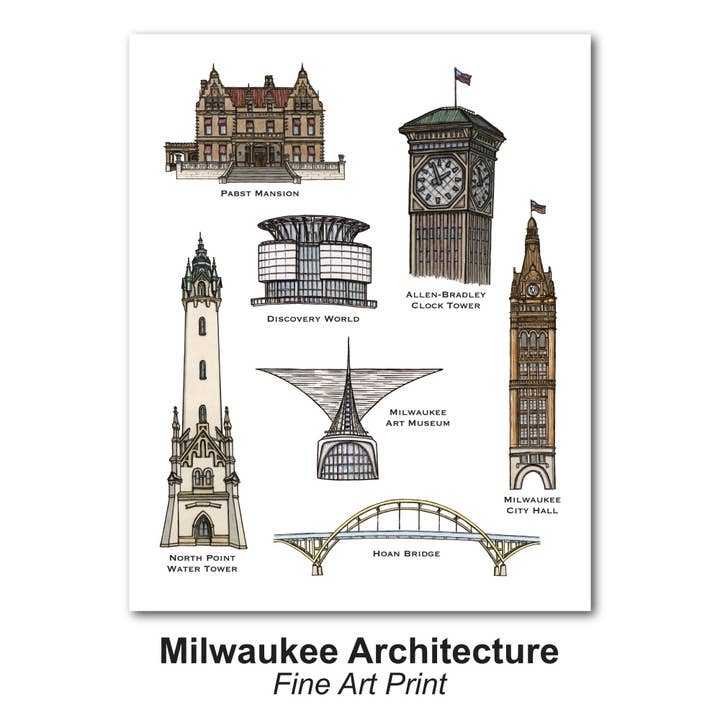 Milwaukee Architecture Watercolor Art Print for wholesale by Lynndale Print