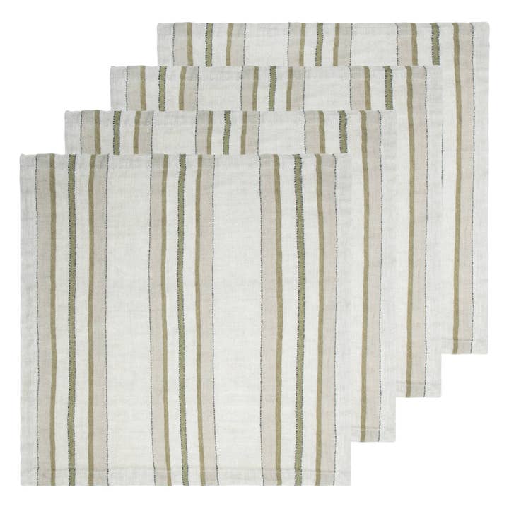 Serviettes Trio Stripe - Olive naturelle 20x20 - Lot de 4 pour la vente par Caravan Home