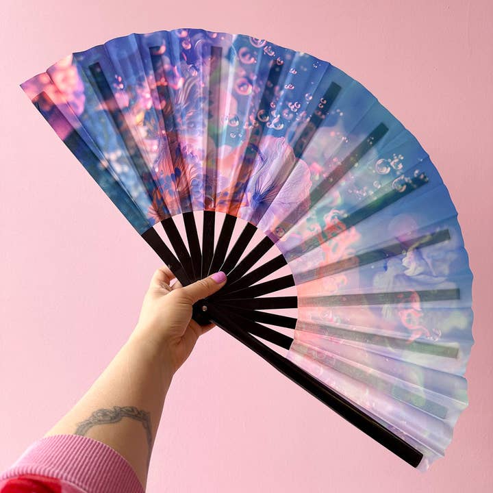 Esoteric London - Wholesale Handheld Folding Fan - Giant Clacking Hand Fan with Magical Fantasy Sea print (Glows in UV!)