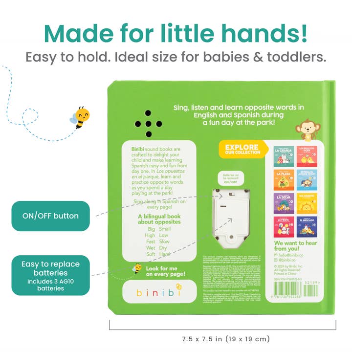 Binibi - Wholesale Book - Kids - Bilingual Music Book About Opposites: Opuestos en el parque