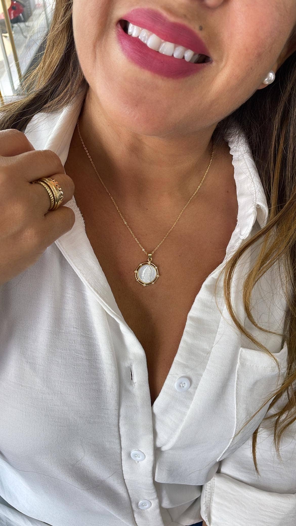 Milie - Wholesale Pendant/Charm Necklace - 18k GF Virgin Mary Guadalupe Medallion Necklace4