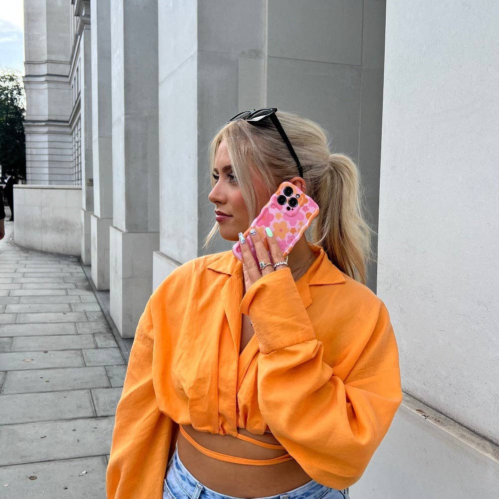 Coconut Lane - Wholesale Phone Case - Women's - Wavy Phone Case - Pink & Orange Bloom4