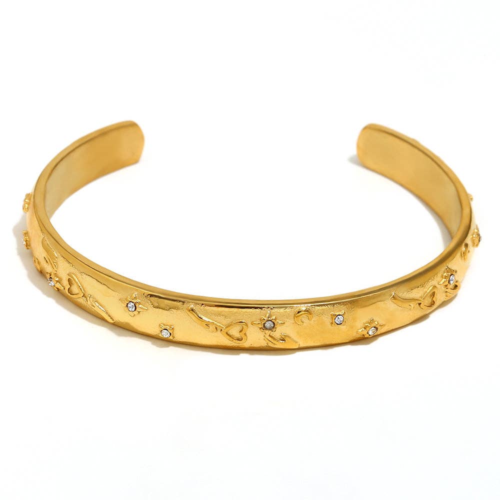 Mio Queena - Vendita all'ingrosso Bracciale a polsino - Bracciale rigido stile tarocchi in acciaio inox placcato oro 18K - FGS/MS4